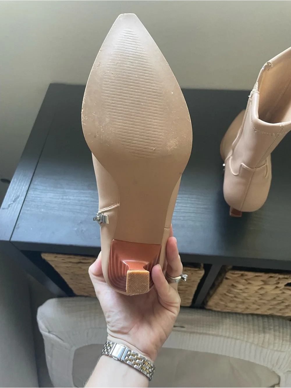 Women's Nude Pointed-Toe Mid-Calf Boots